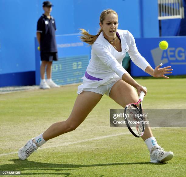 Sabine Lisicki of Germany in action during day 6 of the AEGON Classic at the Edgbaston Priory Club in Birmingham on June 11, 2011.