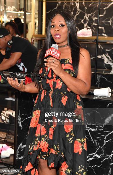 Christal Jordan speaks onstage during Shad Moss "Rolling Out" Cover Reveal Party at Philipp Plein Store - Phipps Plaza on July 12, 2018 in Atlanta,...