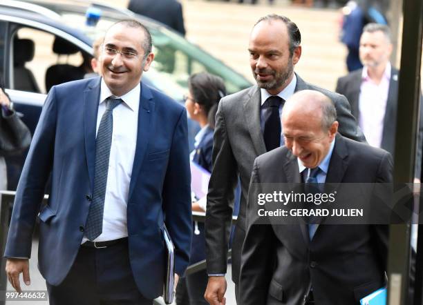 Head of the France's intelligence agency Laurent Nunez, French Prime Minister Edouard Philippe and French Minister of the Interior Gerard Collomb...