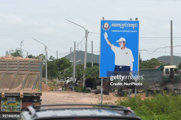 An election poster with an image of Hun Sen - Prime Minister of Cambodia and President of the Cambodian People's Party, as the general election...