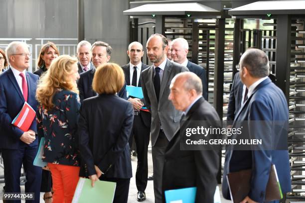 French Prime Minister Edouard Philippe arrives at the DGSI in Levallois-Perret, west of Paris on July 13, 2018 to present an anti-terrorism plan.