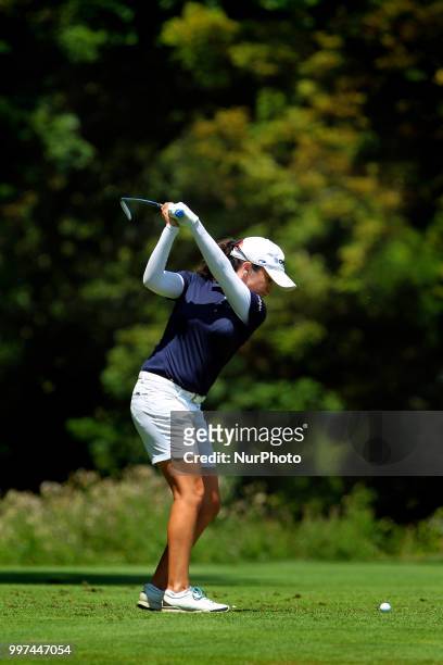 Mo Martin of Naples, Florida hits from the 2nd tee during the first round of the Marathon LPGA Classic golf tournament at Highland Meadows Golf Club...