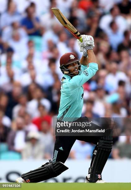 Ben Foakes of Surrey bats during the Vitality Blast match between Surrey and Essex Eagles at The Kia Oval on July 12, 2018 in London, England.