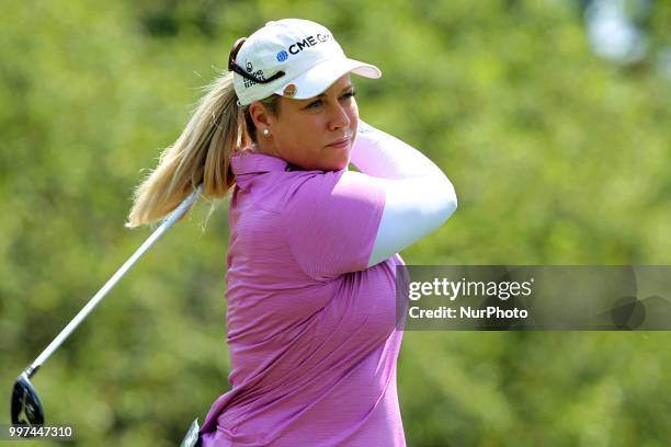 Brittany Lincicome of Seminole, Florida hits from the 7th tee during the first round of the Marathon LPGA Classic golf tournament at Highland Meadows...