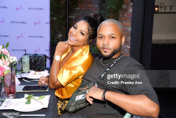 Candice Craig and J Ryan attend PrettyLittleThing Hosts Private Influencer Dinner at Beauty & Essex on July 12, 2018 in Los Angeles, California.