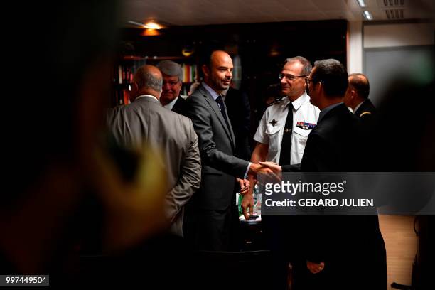 French Prime Minister Edouard Philippe arrives to attend the presentation of an anti-terrorism plan at the DGSI at the France's DGSI intelligence...