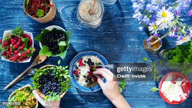 petit déjeuner sain d’été - fromage blanc photos et images de collection