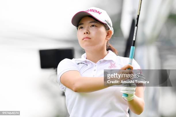Minami Katsu of Japan hits her tee shot on the 1st hole during the first round of the Samantha Thavasa Girls Collection Ladies Tournament at the...