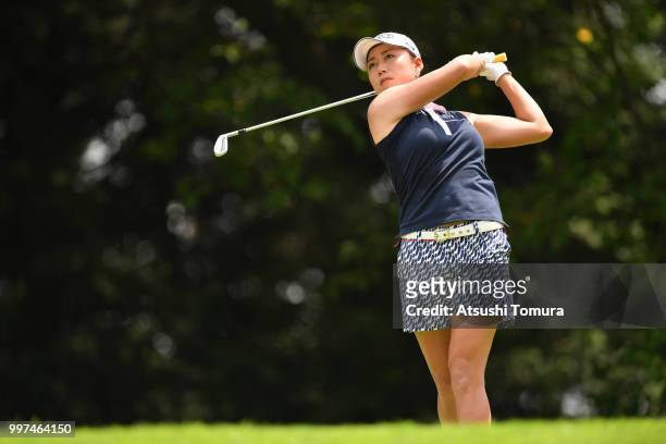 Erina Hara of Japan hits her tee shot on the 5th hole during the first round of the Samantha Thavasa Girls Collection Ladies Tournament at the Eagle...