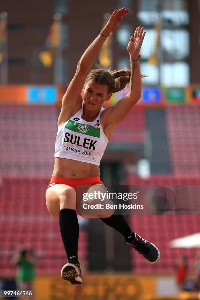 Adrianna Sulek of Poland in action during the women's heptathlon long jump on day five of The IAAF World U20 Championships on July 13, 2018 in...