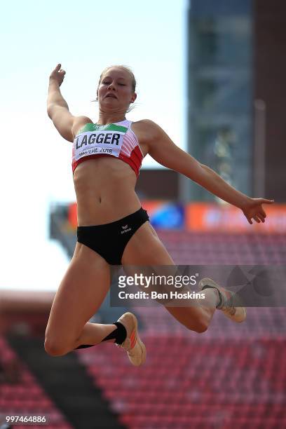 Niamh Emerson of Great Britain in action during the women's heptathlon long jump on day five of The IAAF World U20 Championships on July 13, 2018 in...