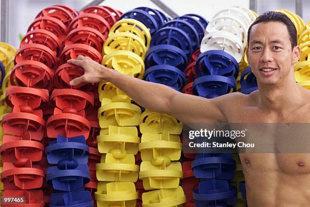 Richard Sambera of Indonesia poses for photographs during a training session for the 21st South East Asian Games at the Bukit Jalil Aquatic Center,...