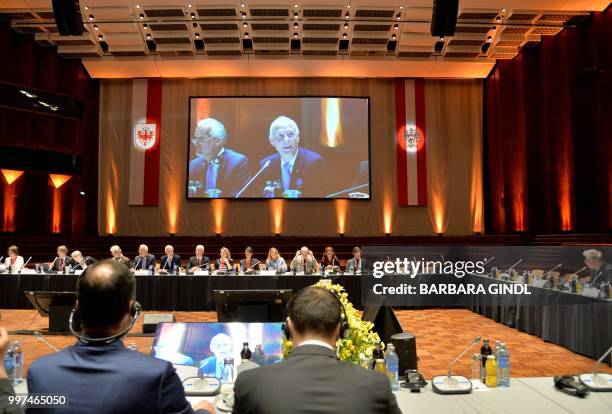 Justice and home affairs ministers of the EU and the Eastern Partnership amd EU representatives take part in a round of discussions during an...