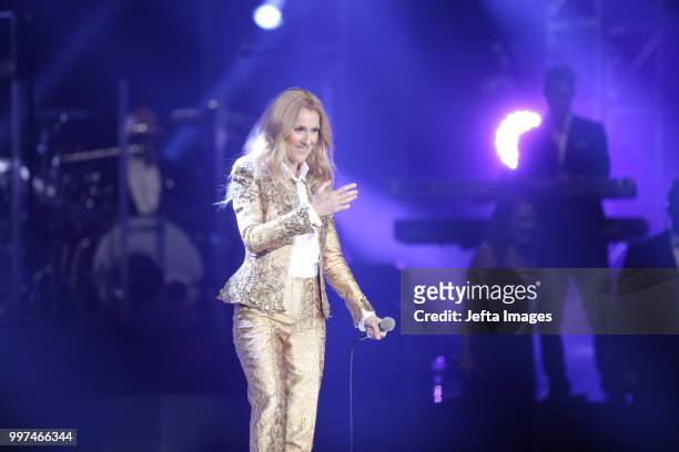 Canadian singer Celine Dion singing during live concert 2018 in Sentul, Bogor, Indonesia, on July 7, 2018.