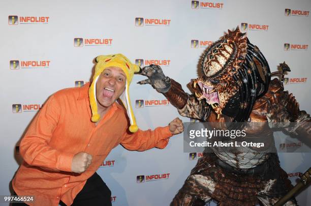 Host Jeff Gund and Will Blagg as The Predator square off at the INFOLIST.com's Annual Pre-Comic-Con Party held at OHM Nightclub on July 12, 2018 in...