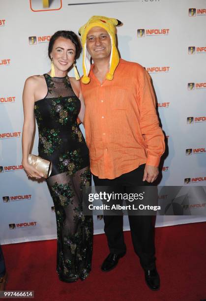 Actress Amber Martinez and host Jeff Gund arrive for the INFOLIST.com's Annual Pre-Comic-Con Party held at OHM Nightclub on July 12, 2018 in...