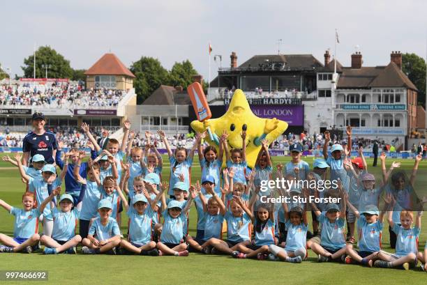 Children pictured playing All Stars Cricket during the 1st Royal London One Day International match between England and India at Trent Bridge on July...
