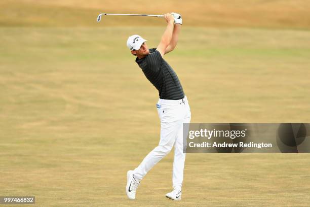 Thomas Pieters of Belgium takes his second shot on hole four during day two of the Aberdeen Standard Investments Scottish Open at Gullane Golf Course...