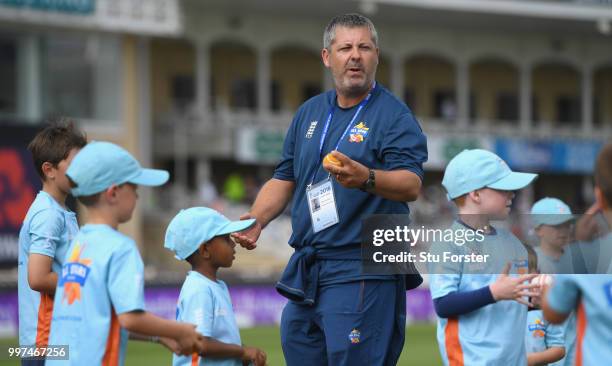 Children pictured playing All Stars Cricket during the 1st Royal London One Day International match between England and India at Trent Bridge on July...