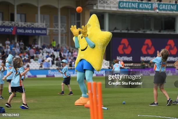 Children pictured playing All Stars Cricket during the 1st Royal London One Day International match between England and India at Trent Bridge on July...