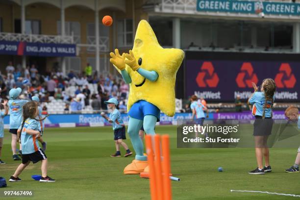 Children pictured playing All Stars Cricket during the 1st Royal London One Day International match between England and India at Trent Bridge on July...