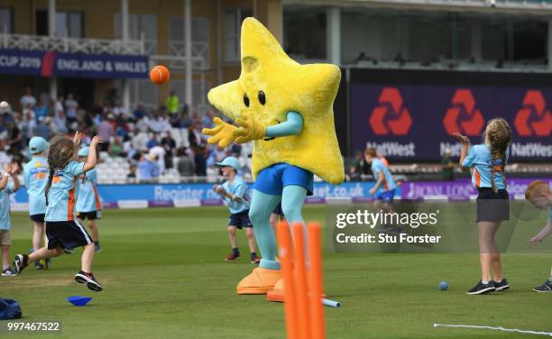 Children pictured playing All Stars Cricket during the 1st Royal London One Day International match between England and India at Trent Bridge on July...