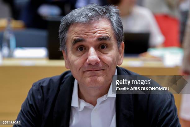 Greece's Finance Minister Euclid Tsakalotos attends an Ecofin Finance Ministers meeting in Brussels, Belgium, on July 13, 2018.
