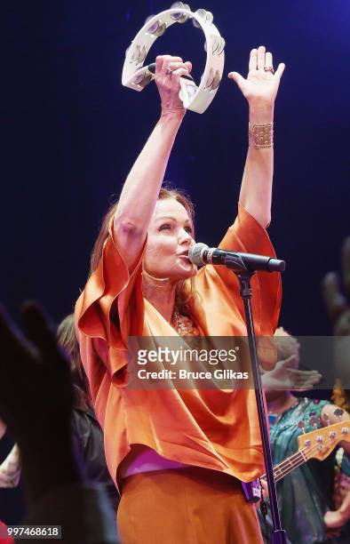 The Go-Go's band member Belinda Carlisle performs with the cast during a special curtain call at the new hit musical featuring The Go-Go's songs...