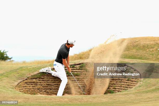 Thomas Pieters of Belgium takes his third shot on hole five during day two of the Aberdeen Standard Investments Scottish Open at Gullane Golf Course...