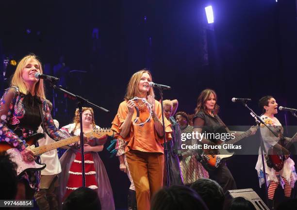 The Go-Go's band members and composers Charlotte Caffey, Belinda Carlisle, Kathy Valentine and Jane Wiedlin perform with the cast during a special...