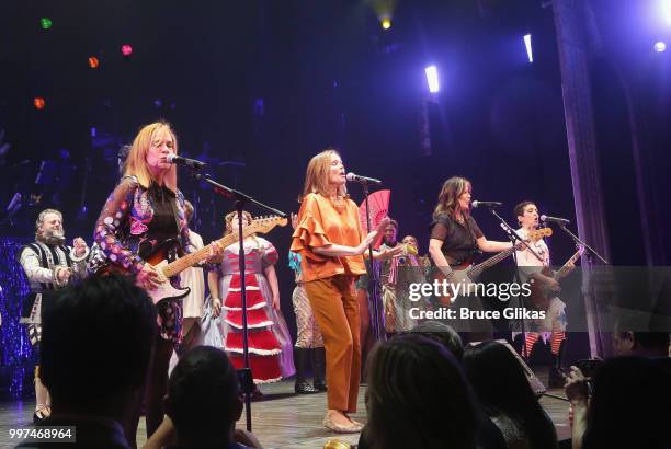 The Go-Go's band members and composers Charlotte Caffey, Belinda Carlisle, Kathy Valentine and Jane Wiedlin perform with the cast during a special...