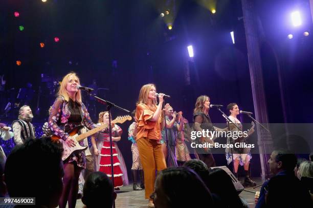 The Go-Go's band members and composers Charlotte Caffey, Belinda Carlisle, Kathy Valentine and Jane Wiedlin perform with the cast during a special...