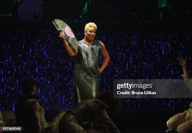 RuPaul's Drag Race Star Peppermint during a special curtain call at the new hit musical featuring The Go-Go's songs 'Head Over Heels' on Broadway at...