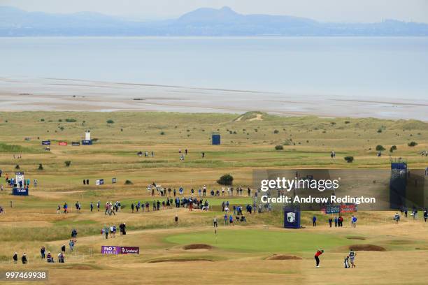 Gregory Havret of France takes his second shot on hole six during day two of the Aberdeen Standard Investments Scottish Open at Gullane Golf Course...