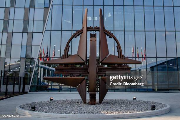 The NATO Star sculpture stands during the North Atlantic Treaty Organization summit in Brussels, Belgium, on Thursday, July 12, 2018. In an...