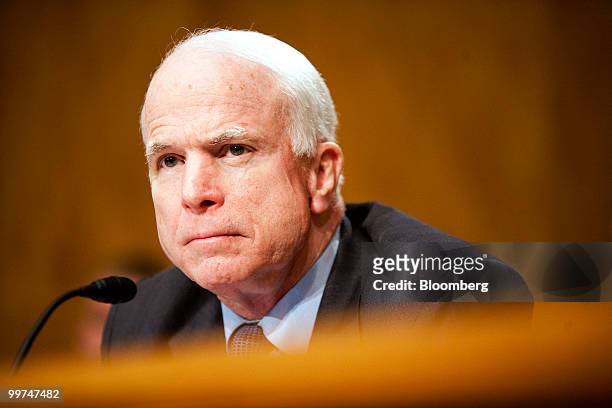 Senator John McCain, a Republican from Arizona, listens to testimony at a Senate Homeland Security hearing about the Gulf Coast disaster and the...