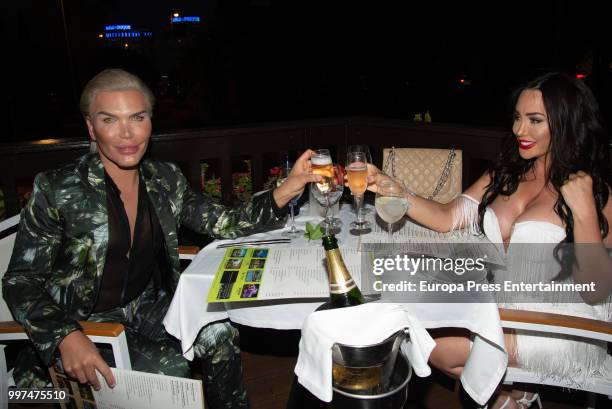 Rodrigo Alves and Laura Alicia are seen at Puerto Banus on July 12, 2018 in Marbella, Spain.