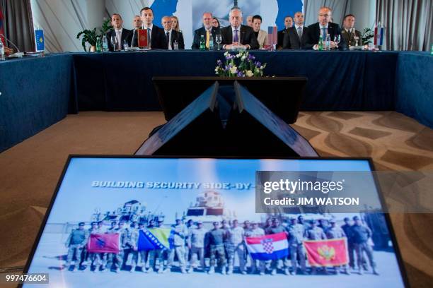 Secretary of Defense James Mattis speaks during the Special US Adriatic Charter Defense Ministerial Meeting in Zagreb, Croatia on July 13 with...