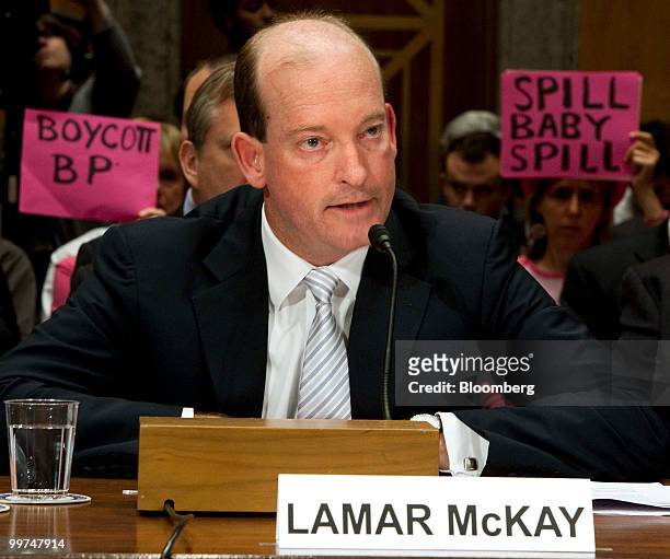 Lamar McKay, chairman of BP America Inc., testifies at a Senate Homeland Security Committee hearing in Washington, D.C., U.S., on Monday, May 17,...
