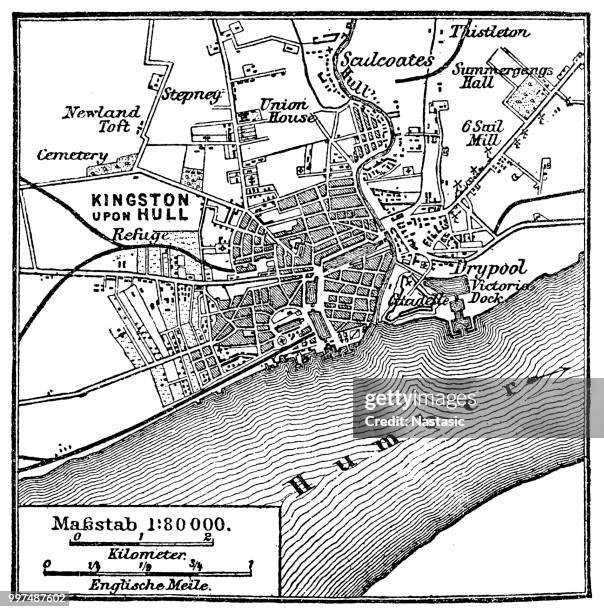 stockillustraties, clipart, cartoons en iconen met kingston upon hull kaart - humber river