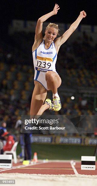 Heli Koivula of Finland in action during the Womens Triple Jump during the athletics at the ANZ Stadium during the Goodwill Games in Brisbane,...