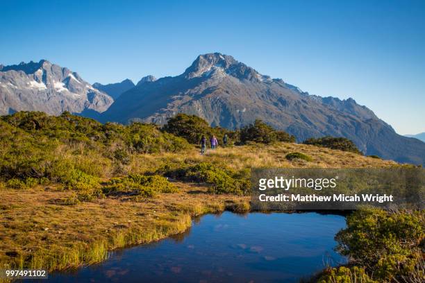 a hike through the key summit track as part of the routeburn track in the fiordland national park. - micah stock pictures, royalty-free photos & images