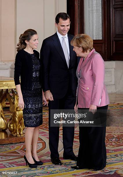 Prince Felipe of Spain and Princess Letizia of Spain receive Chancellor of Germany Angela Merkel during the "VI European Union - Latin America and...