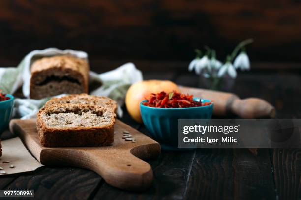 homemade integral bread and vitamin salad - bread salad stock pictures, royalty-free photos & images