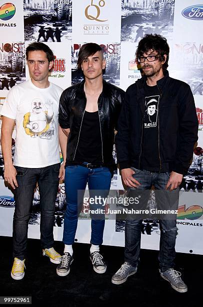 Hector Polo, Alvaro Benito and Pablo Alonso of the group Pignoise attend their new album 'Ano zero' presentation at Teatro Quinto on May 17, 2010 in...