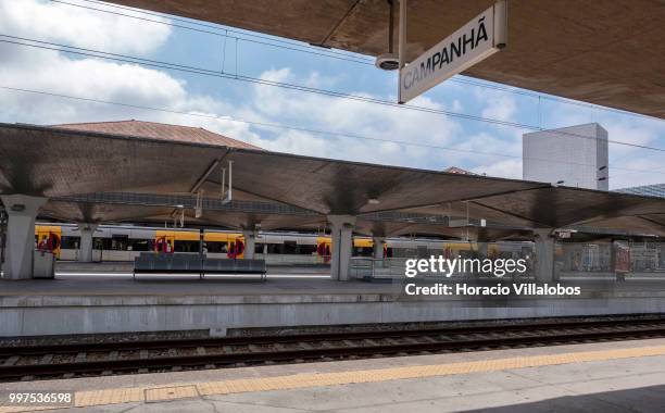 Campanha train station, the city stop for high speed Alfa Pendular train, on July 06, 2018 in Porto, Portugal. Large numbers of visitors and locals...