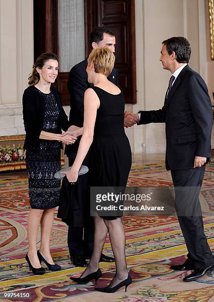 Prince Felipe of Spain and Princess Letizia of Spain receive Prime Minister of Spain Jose Luis Rodriguez Zapatero and his wife Sonsoles Espinosa...