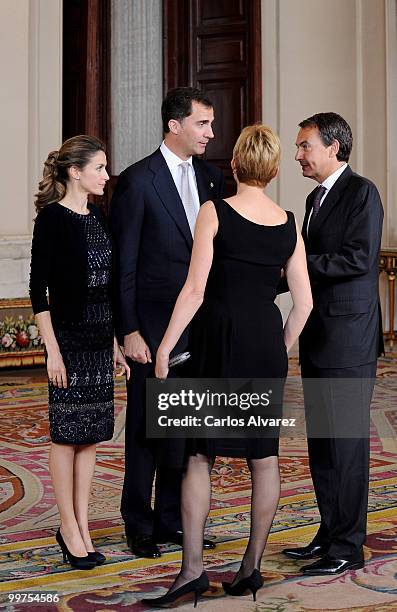 Prince Felipe of Spain and Princess Letizia of Spain receive Prime Minister of Spain Jose Luis Rodriguez Zapatero and his wife Sonsoles Espinosa...