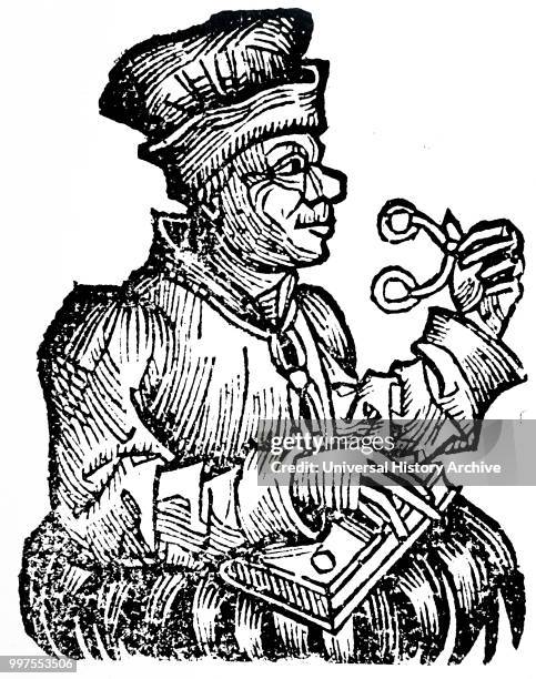 Woodblock engraving depicting Muhammad ibn Zakariya al-Razi a Persian polymath, physician, alchemist, philosopher, and important figure in the...
