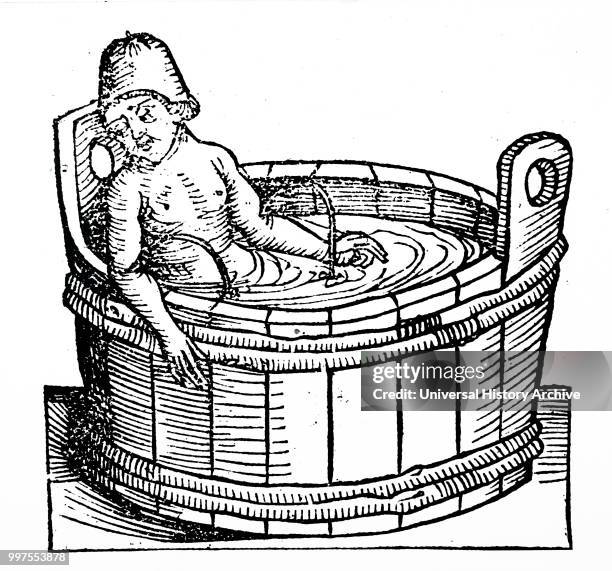 Woodblock engraving depicting Seneca the Younger committing suicide in his bath. Seneca the Younger a Roman Stoic philosopher, statesman, dramatist,...